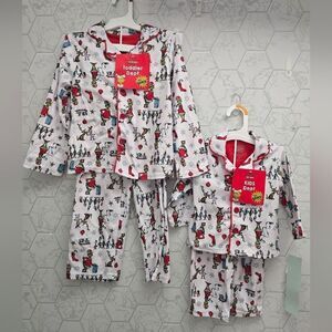 The Grinch Christmas Unisex Kids Button Down Coat 2pc Pajama Sets Bundle of two
